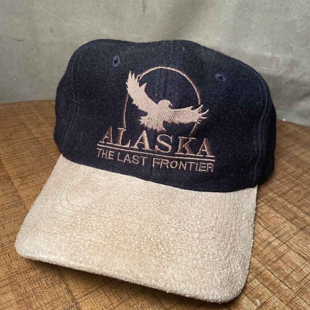 Alaska Hat Cap The Last Frontier Embroidered Eagle Black With Brown Suede Bill